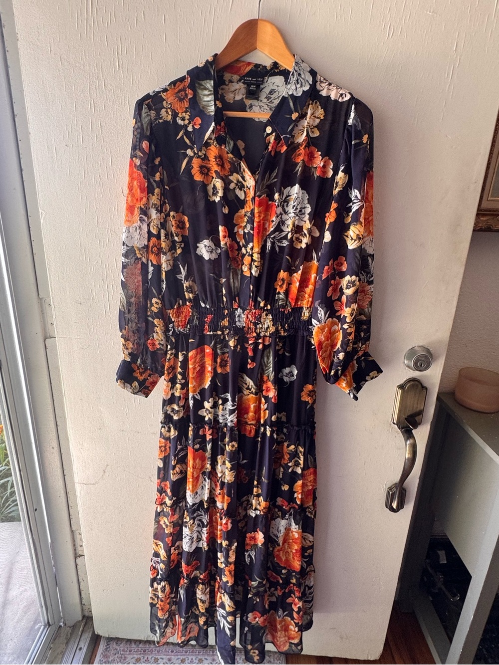 Kate and Lily Black Maxi Dress with Orange & White Floral Print